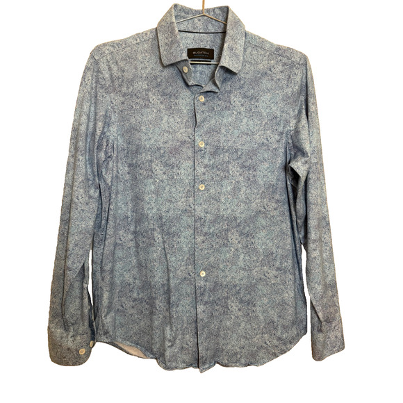 Bugatchi OoohCotton Tech Shirt Men's Small Aqua Blue Abstract 8-Way Stretch S - Picture 2 of 8